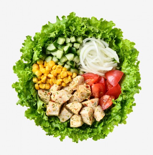 Ensalada de pollo de hierbas y verduras vistosas